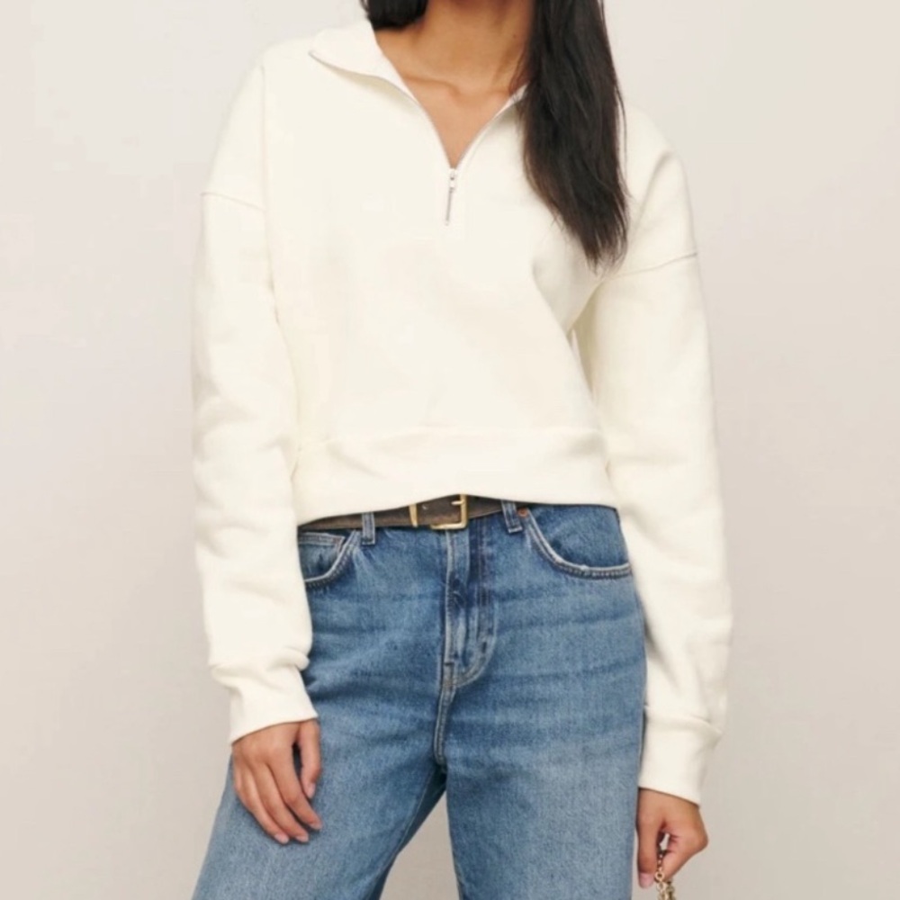 Reformation Marla Quarter Zip Vintage White Sweatshirt